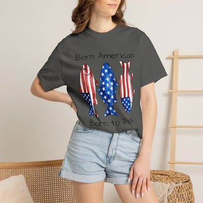 T-Shirt — "Born American Born to Fish" Patriotic Fishing Tee