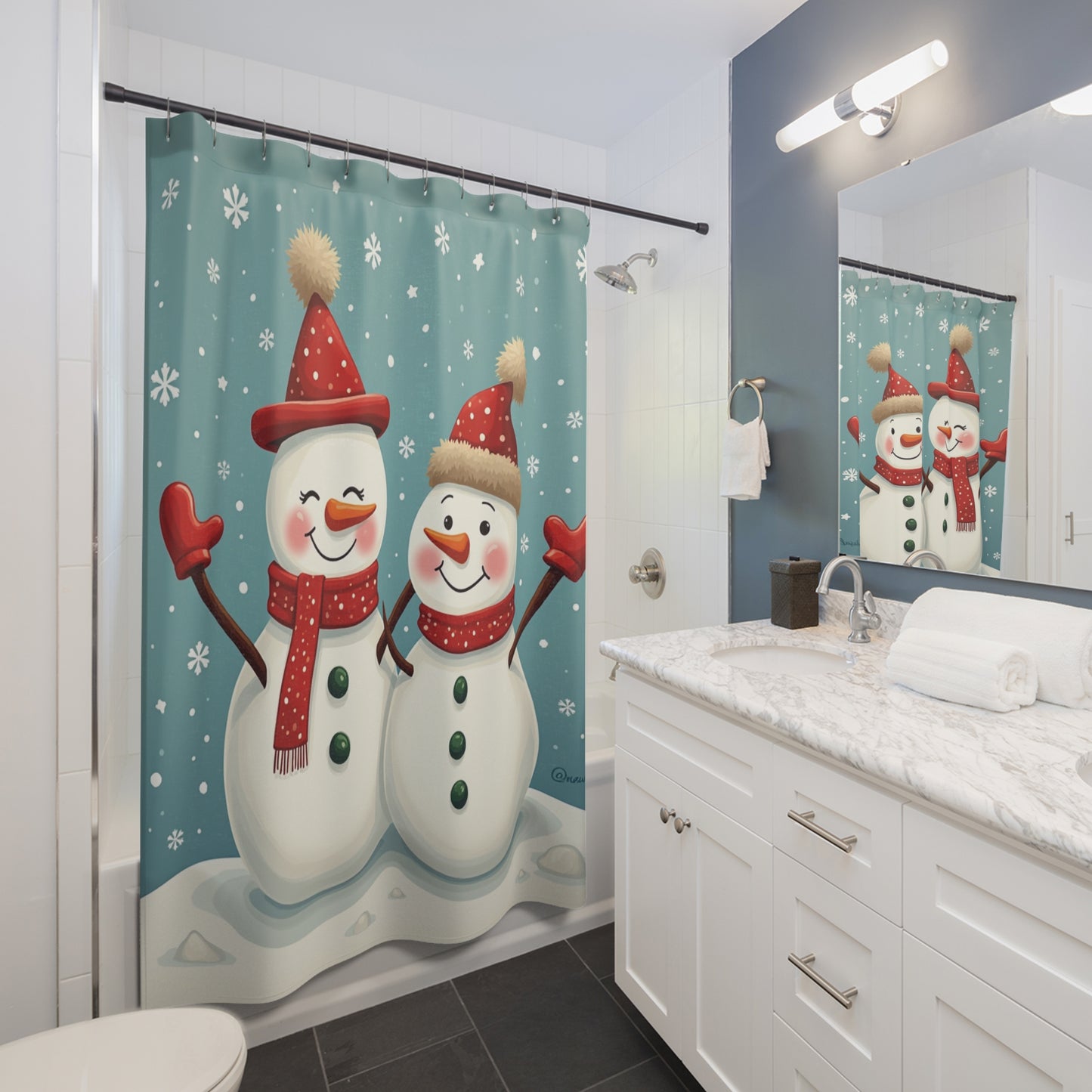 Festive Snowman Shower Curtain, Winter Decor, Holiday Bathroom Accent, Christmas Gift, Snowman Lovers Decor