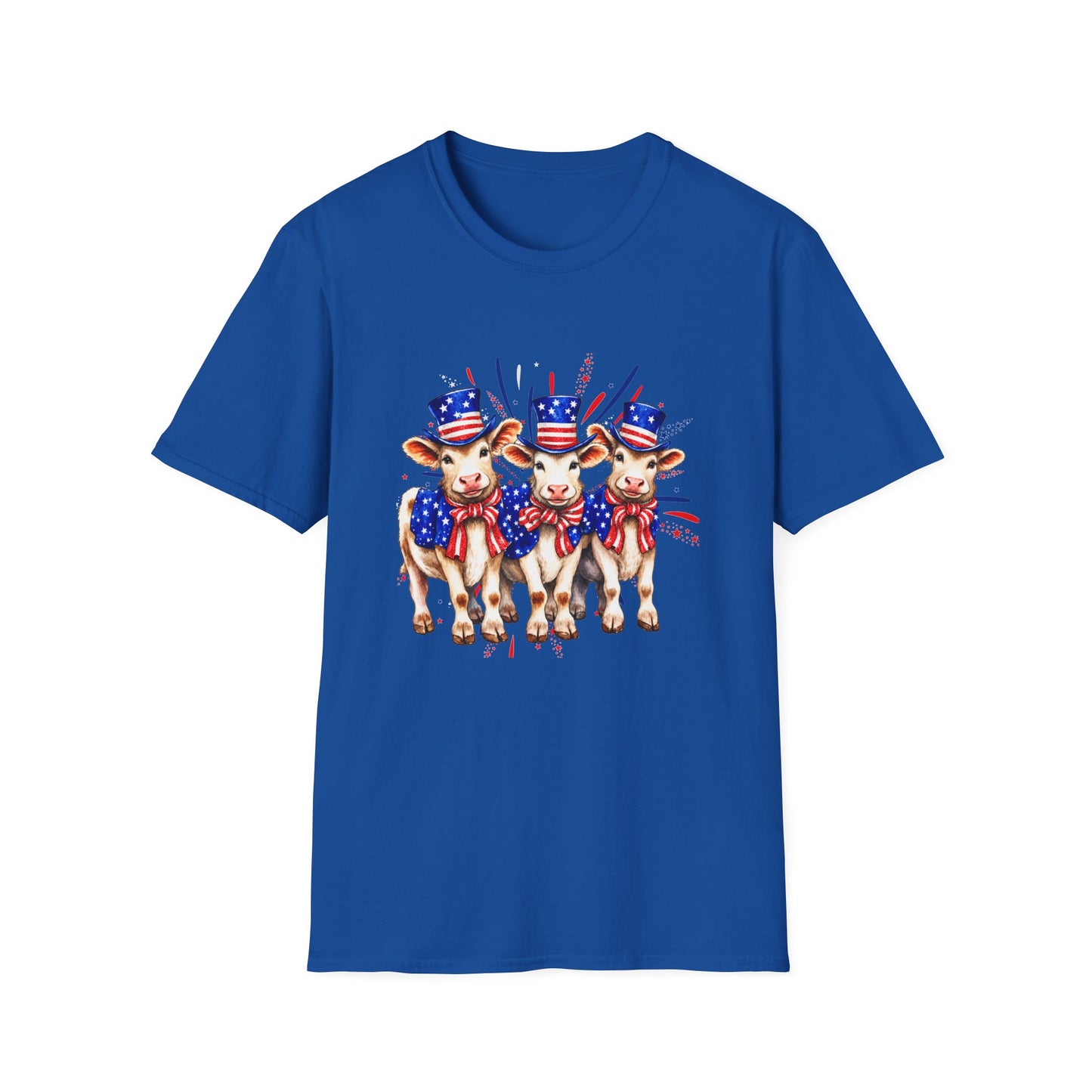 American Patriotic Cows T-Shirt — 4th of July Cow Trio in Uncle Sam Hats