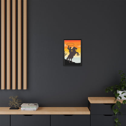 Framed Canvas Art Print Western Home Decor Rustic Wall Art Gift for Cowgirl or Cowboy Country Housewarming Rodeo Home Decor Cowboy Sunset