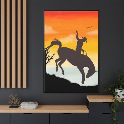 Framed Cowboy Sunset Canvas Art Equestrian Decor Farmhouse Wall Art Rustic Home Decoration Gift for Horse Lovers Rodeo Decor Housewarming Gift