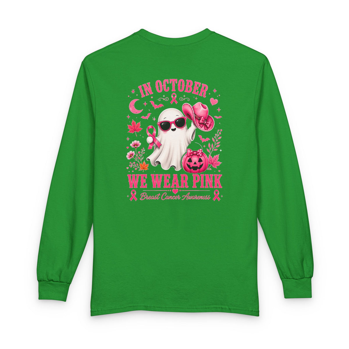 Breast Cancer Awareness Long Sleeve — "In October We Wear Pink" Ghost Tee