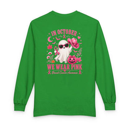 Breast Cancer Awareness Long Sleeve — "In October We Wear Pink" Ghost Tee