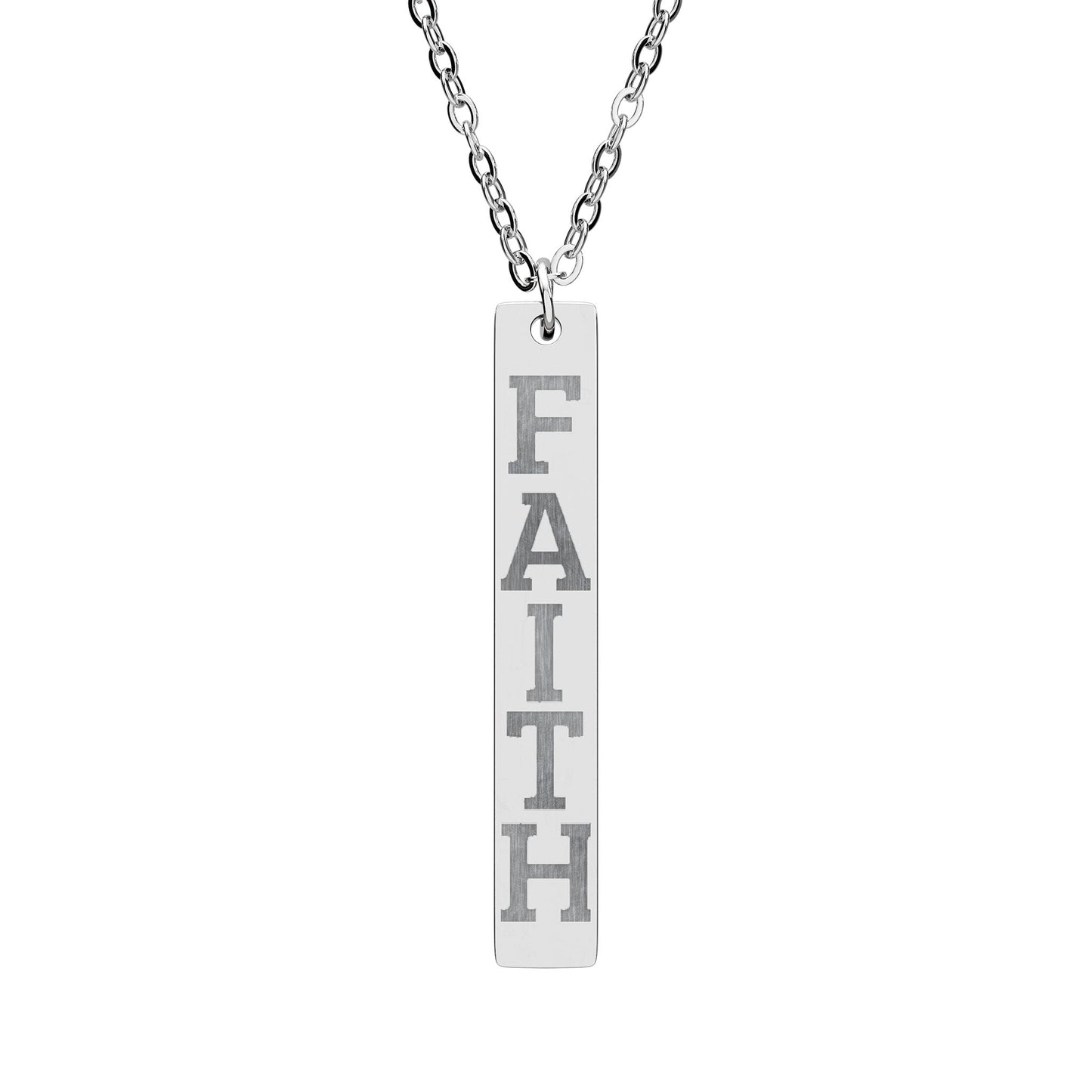 Engraved "FAITH" Vertical Bar Necklace — Personalized Stainless Steel Pendant