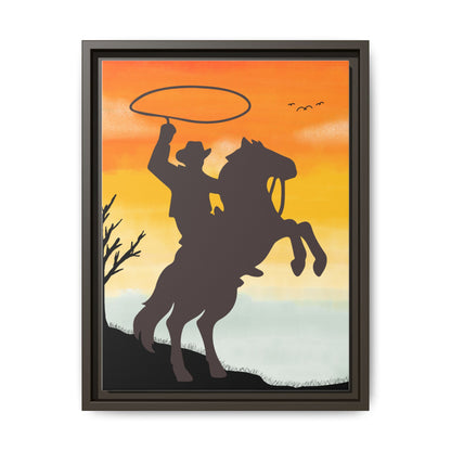 Framed Canvas Art Print Western Home Decor Rustic Wall Art Gift for Cowgirl or Cowboy Country Housewarming Rodeo Home Decor Cowboy Sunset