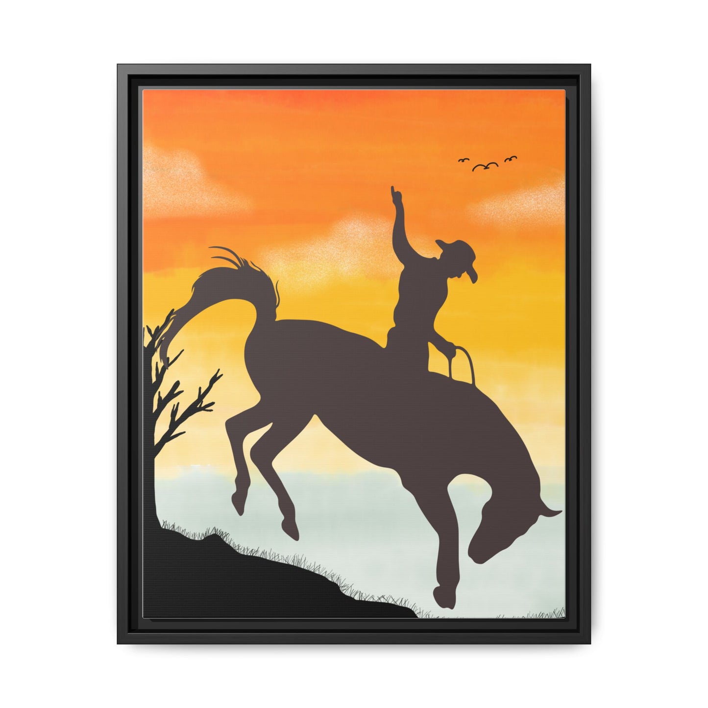 Framed Cowboy Sunset Canvas Art Equestrian Decor Farmhouse Wall Art Rustic Home Decoration Gift for Horse Lovers Rodeo Decor Housewarming Gift