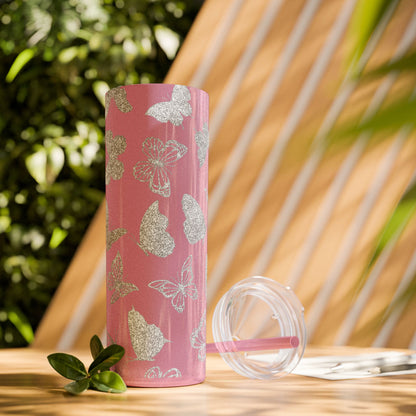 Tumbler Travel Butterfly Design Skinny Tumbler with Straw - 20oz, Stylish Drinkware for Nature Lovers Gift for Anyone