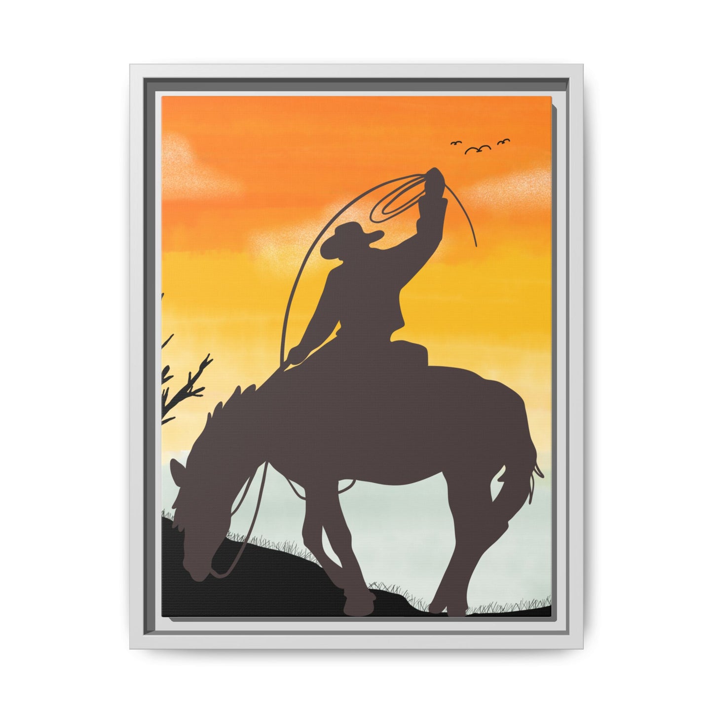 Framed Cowboy Rodeo Art Print Canvas Wall Decor Western Home Decor Rustic Cowboy Gift Equestrian Wall Art Country Themed Art Housewarming Gift