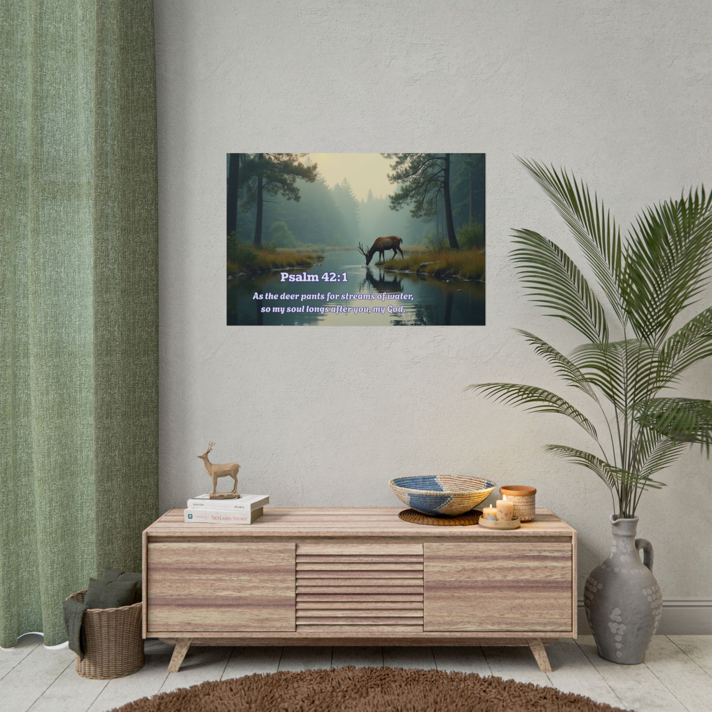 Christian Poster Bible Verse Psalm 42:1 Deer by Stream Inspirational Wall Art Religious Wall Art