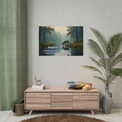 Christian Poster Bible Verse Psalm 42:1 Deer by Stream Inspirational Wall Art Religious Wall Art