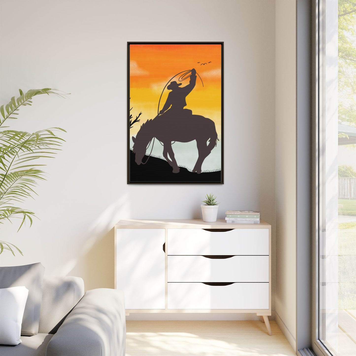 Framed Cowboy Rodeo Art Print Canvas Wall Decor Western Home Decor Rustic Cowboy Gift Equestrian Wall Art Country Themed Art Housewarming Gift
