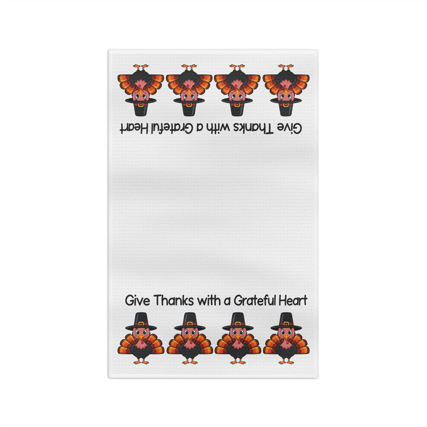 Thankful Turkeys Microfiber Tea Towel — "Give Thanks with a Grateful Heart" Thanksgiving Kitchen Towel