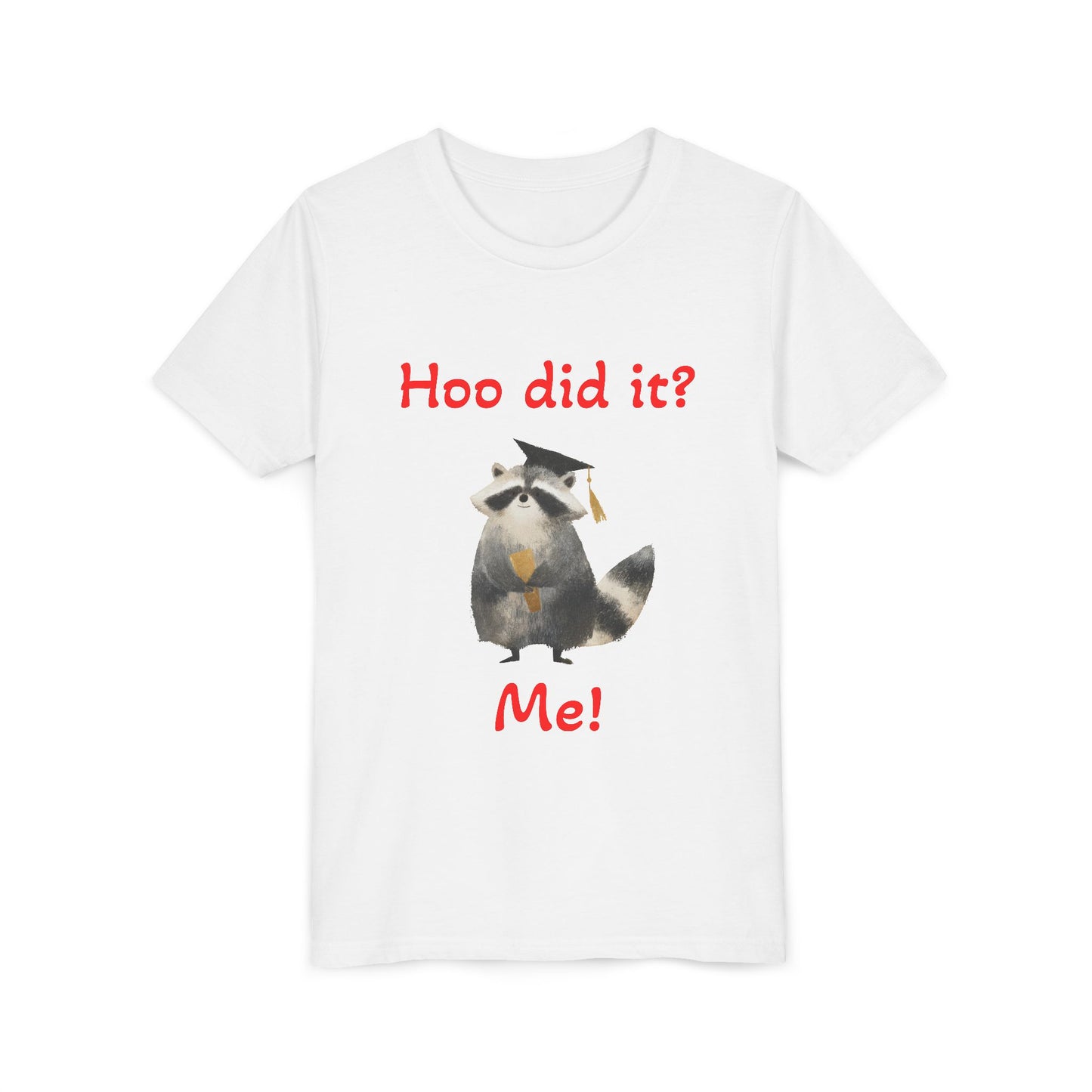 Youth Tee – Cute Raccoon “Hoo did it? Me!” Kids Shirt