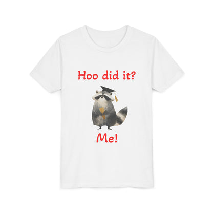 Youth Tee – Cute Raccoon “Hoo did it? Me!” Kids Shirt