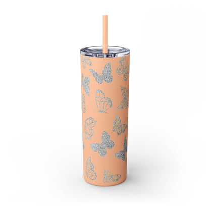 Tumbler Travel Butterfly Design Skinny Tumbler with Straw - 20oz, Stylish Drinkware for Nature Lovers Gift for Anyone