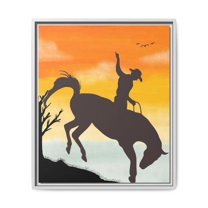 Framed Cowboy Sunset Canvas Art Equestrian Decor Farmhouse Wall Art Rustic Home Decoration Gift for Horse Lovers Rodeo Decor Housewarming Gift
