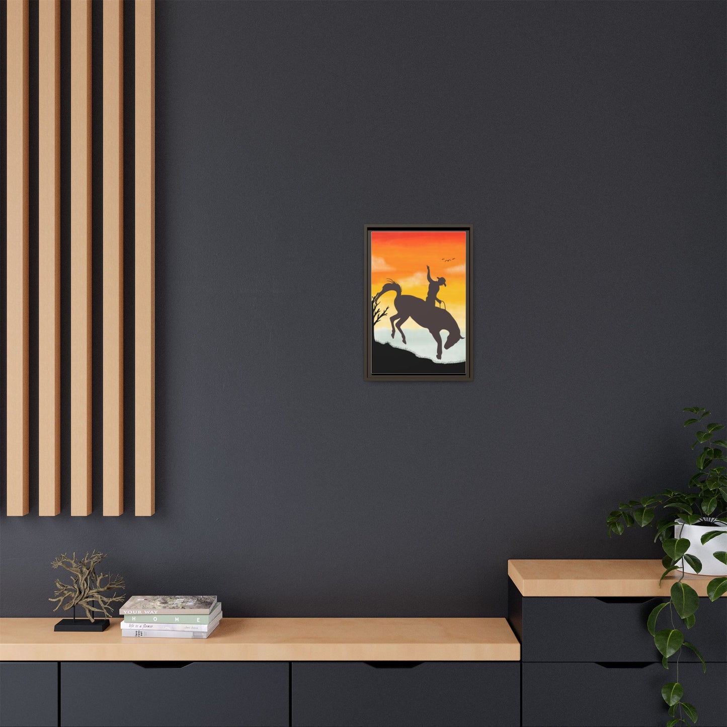 Framed Cowboy Sunset Canvas Art Equestrian Decor Farmhouse Wall Art Rustic Home Decoration Gift for Horse Lovers Rodeo Decor Housewarming Gift