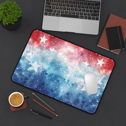 Patriotic Watercolor Stars Desk Mat – Red White Blue Mouse Pad