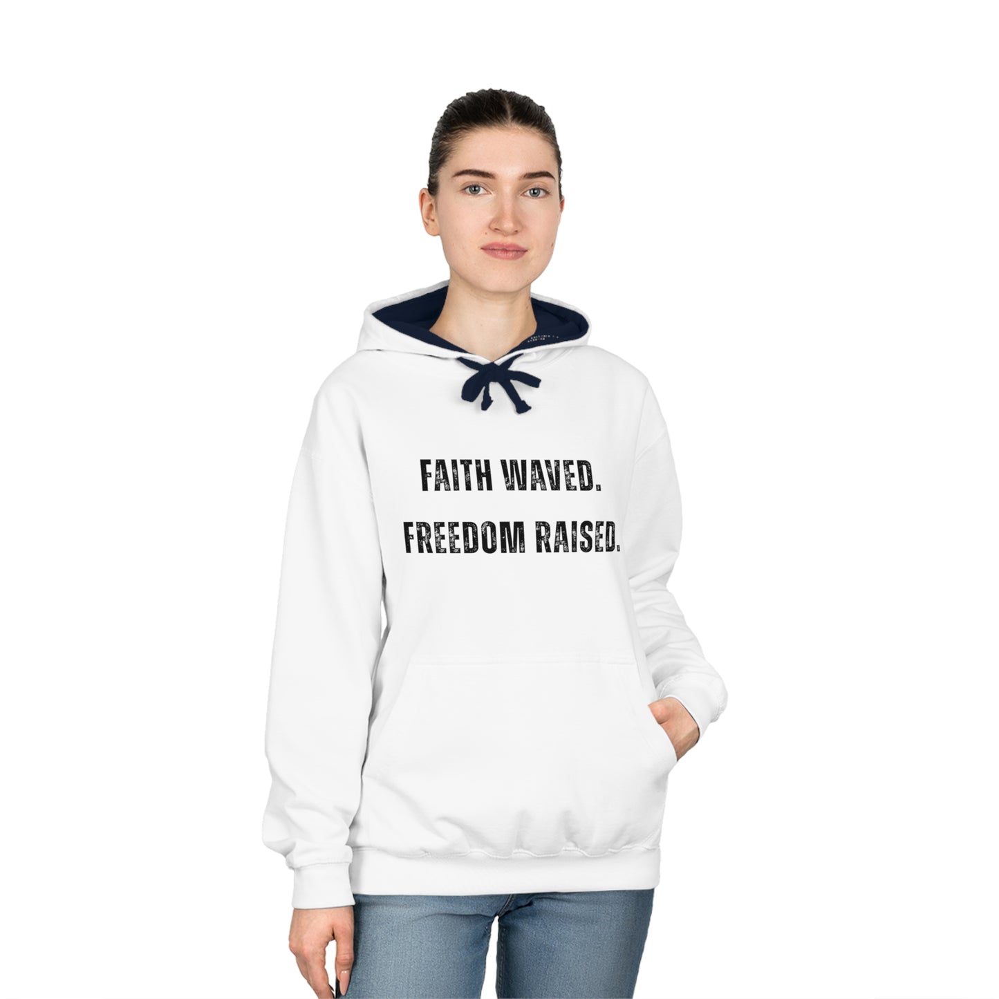 Sweatshirt Faith-Inspired Unisex Varsity Hoodie Freedom Raised Spiritual Gift Casual Wear Godly Apparel Patriotic Sweatshirt