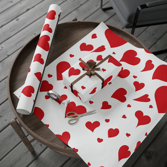 Valentine Heart Pattern Wrapping Paper Roll — Red Hearts Gift Wrap for Valentine's Day & Anniversaries