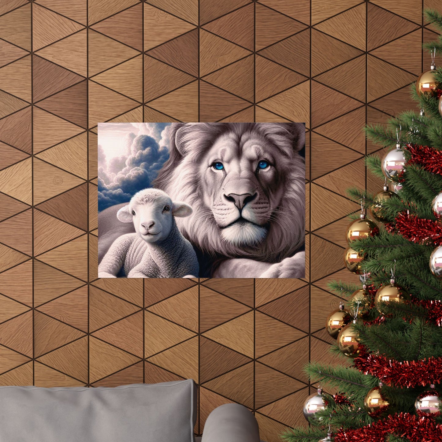 Lion and Lamb Matte Poster – Inspirational Religious Wall Art, Peaceful Nursery Print
