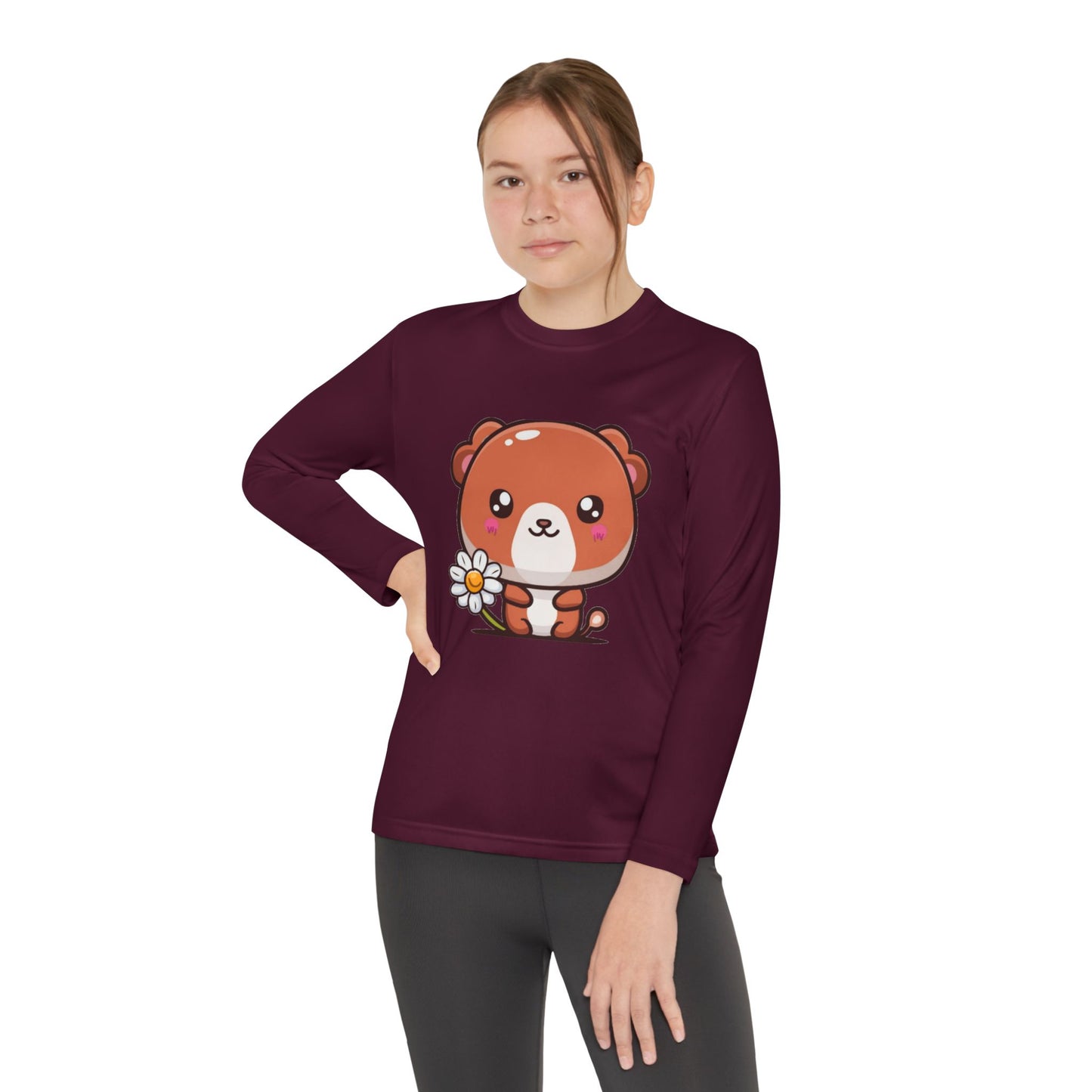 T-Shirt Cute Bear Youth Long Sleeve Competitor Tee Kids Bear Shirt Playful Tee for Boys and Girls Adorable Spring Apparel Gift
