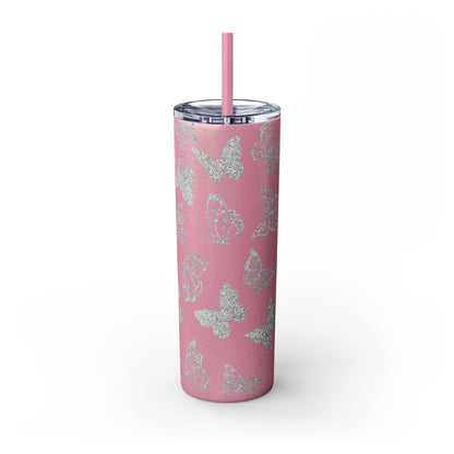 Tumbler Travel Butterfly Design Skinny Tumbler with Straw - 20oz, Stylish Drinkware for Nature Lovers Gift for Anyone