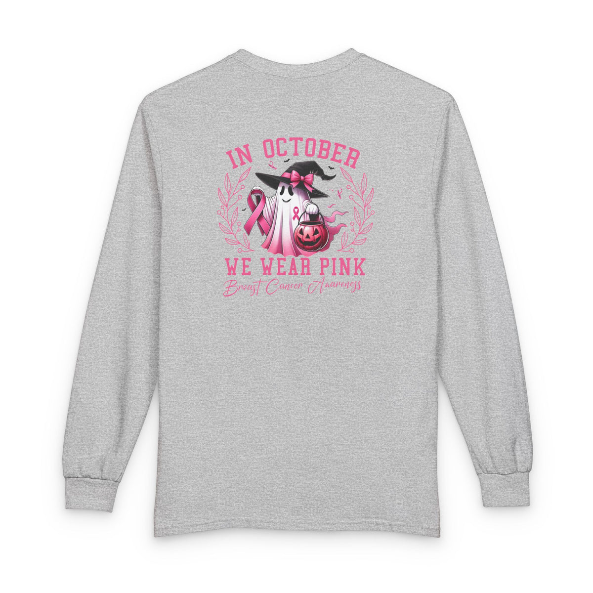 Breast Cancer Awareness Long Sleeve Tee — "In October We Wear Pink" Cow Design