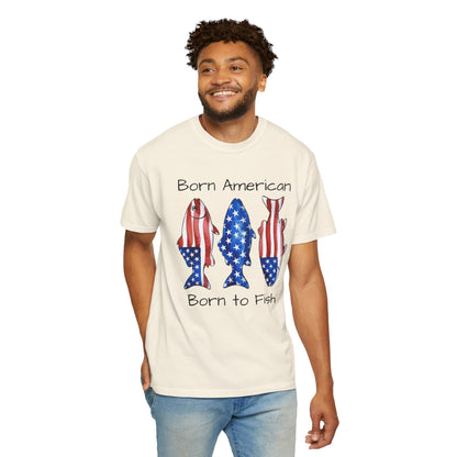 T-Shirt — "Born American Born to Fish" Patriotic Fishing Tee