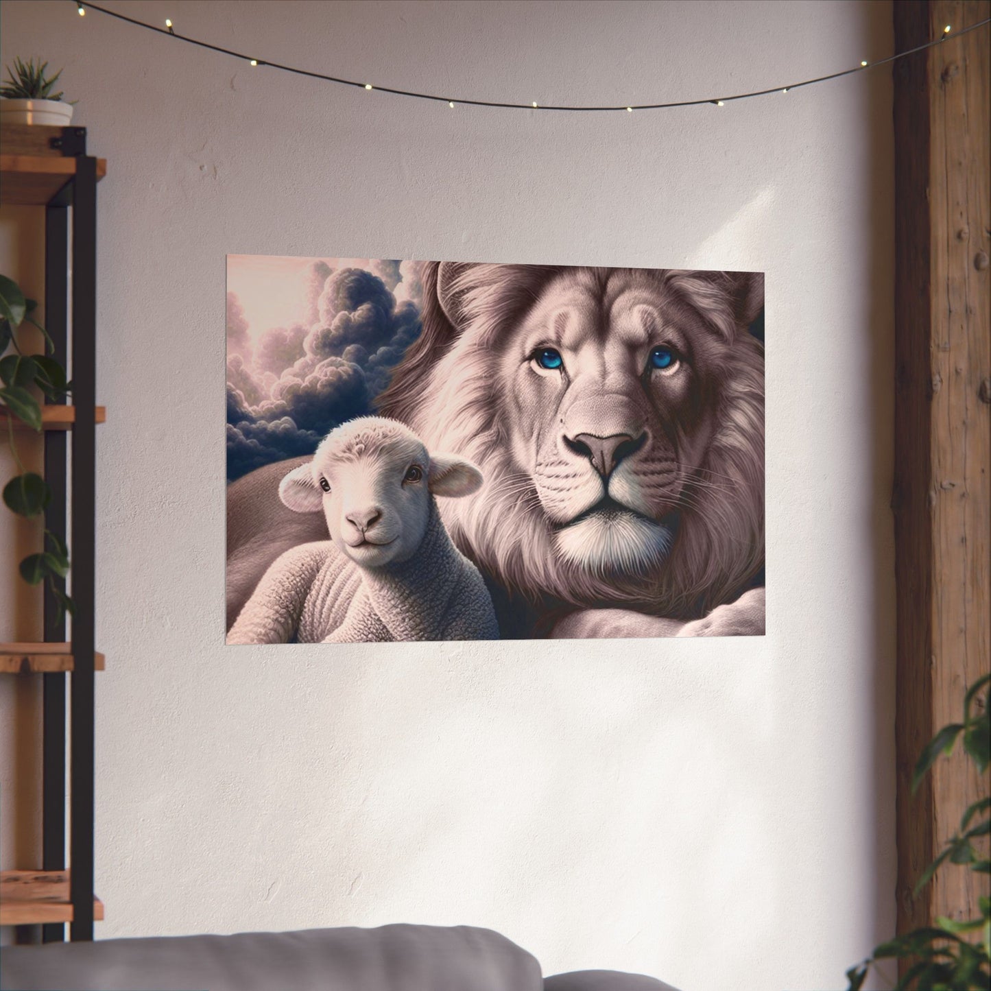 Lion and Lamb Matte Poster – Inspirational Religious Wall Art, Peaceful Nursery Print