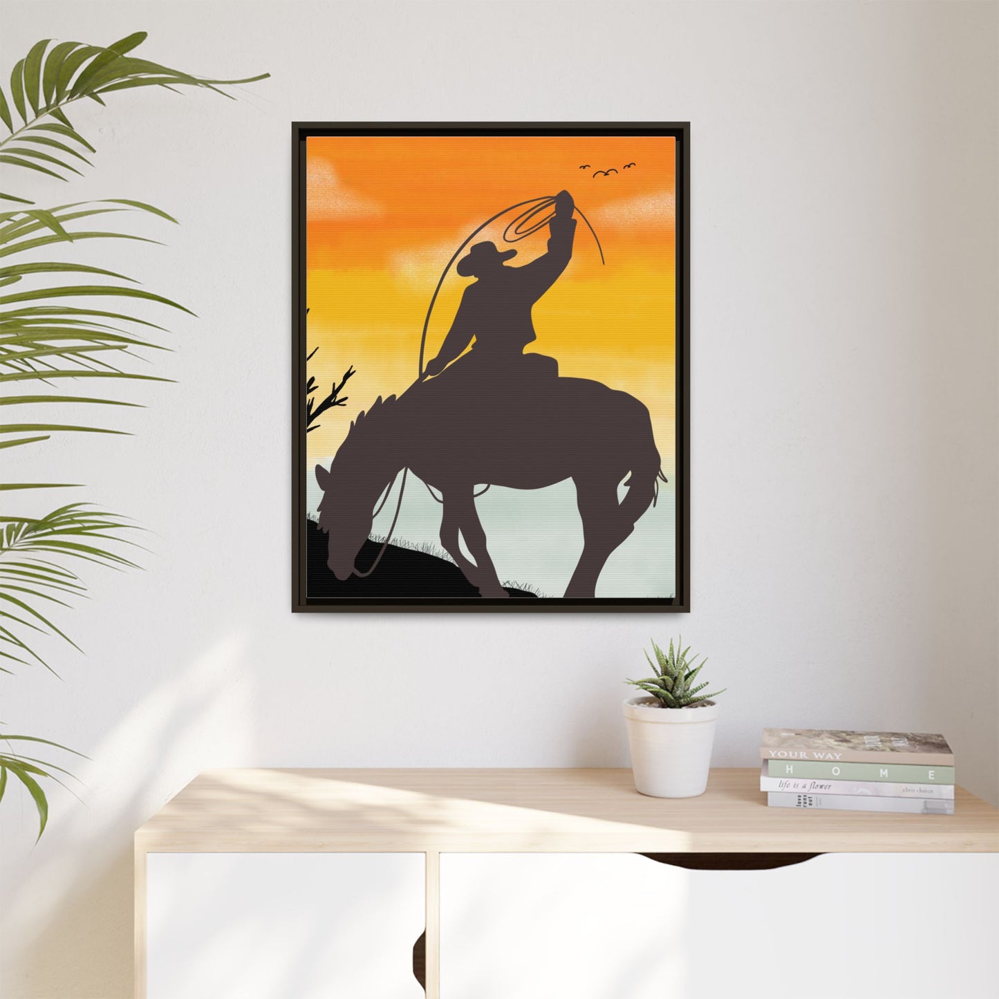 Framed Cowboy Rodeo Art Print Canvas Wall Decor Western Home Decor Rustic Cowboy Gift Equestrian Wall Art Country Themed Art Housewarming Gift
