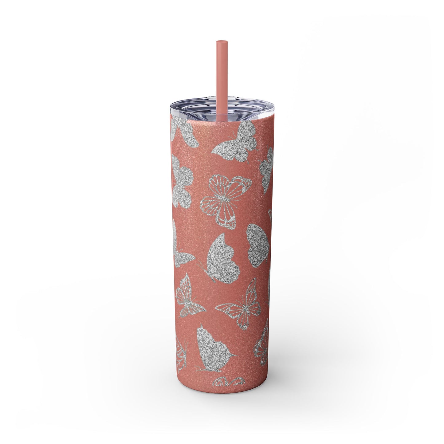 Tumbler Travel Butterfly Design Skinny Tumbler with Straw - 20oz, Stylish Drinkware for Nature Lovers Gift for Anyone