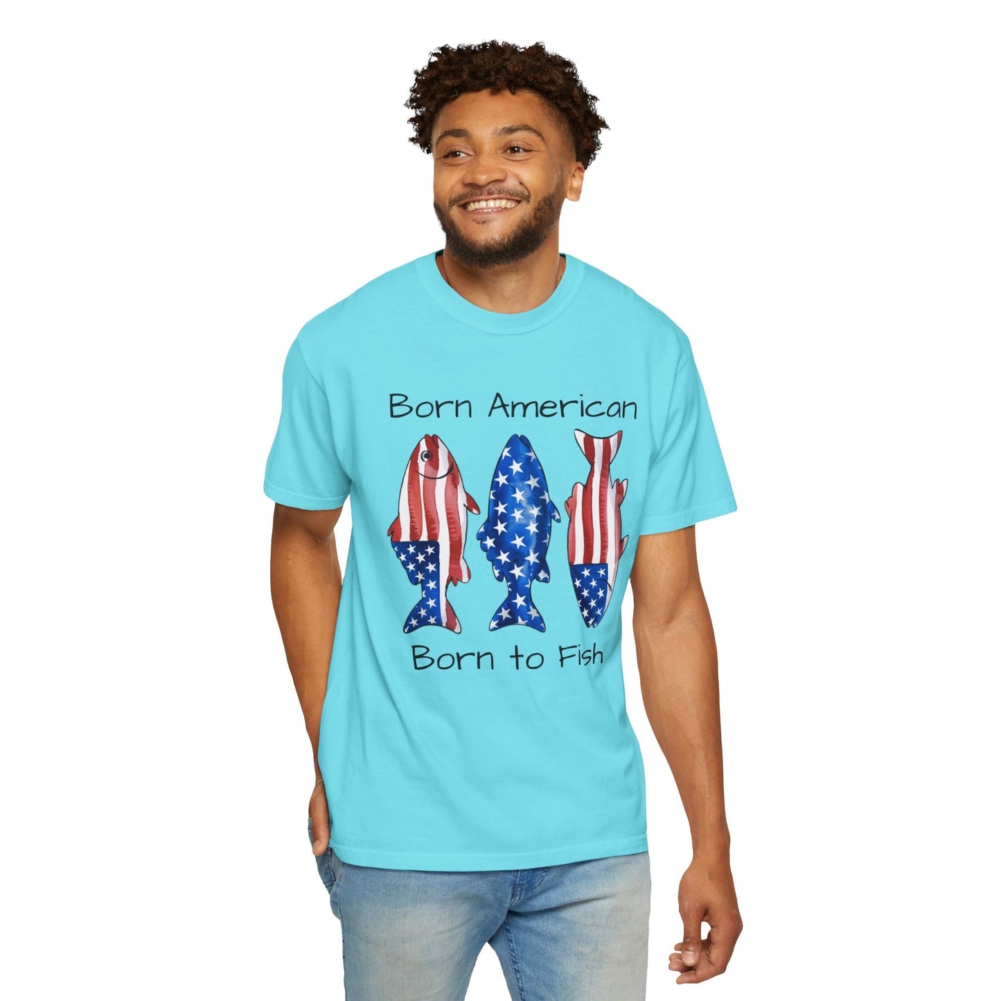 T-Shirt — "Born American Born to Fish" Patriotic Fishing Tee