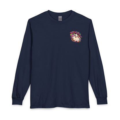 Halloween Long Sleeve Tee — "Just Here for the Boos" Ghost Party Shirt
