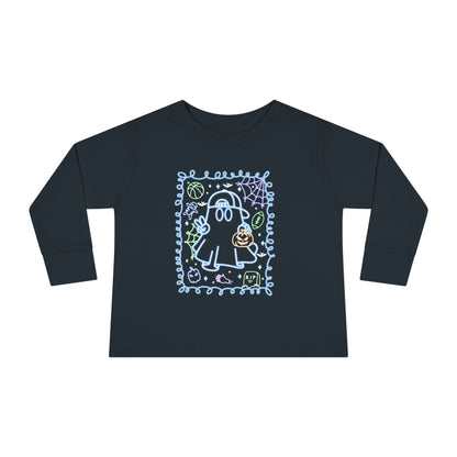 T-Shirt Cute Ghost Toddler Long Sleeve Tee Halloween Gift Kids' Halloween Shirt Autumn Outfit Playful Toddler Clothing
