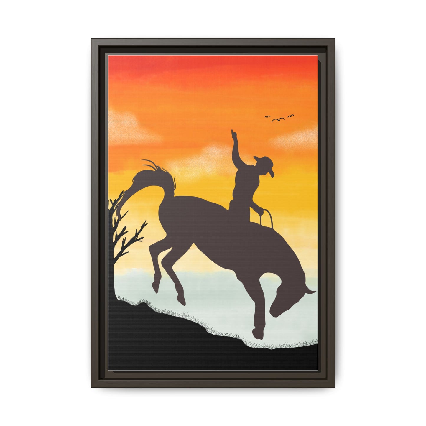 Framed Cowboy Sunset Canvas Art Equestrian Decor Farmhouse Wall Art Rustic Home Decoration Gift for Horse Lovers Rodeo Decor Housewarming Gift