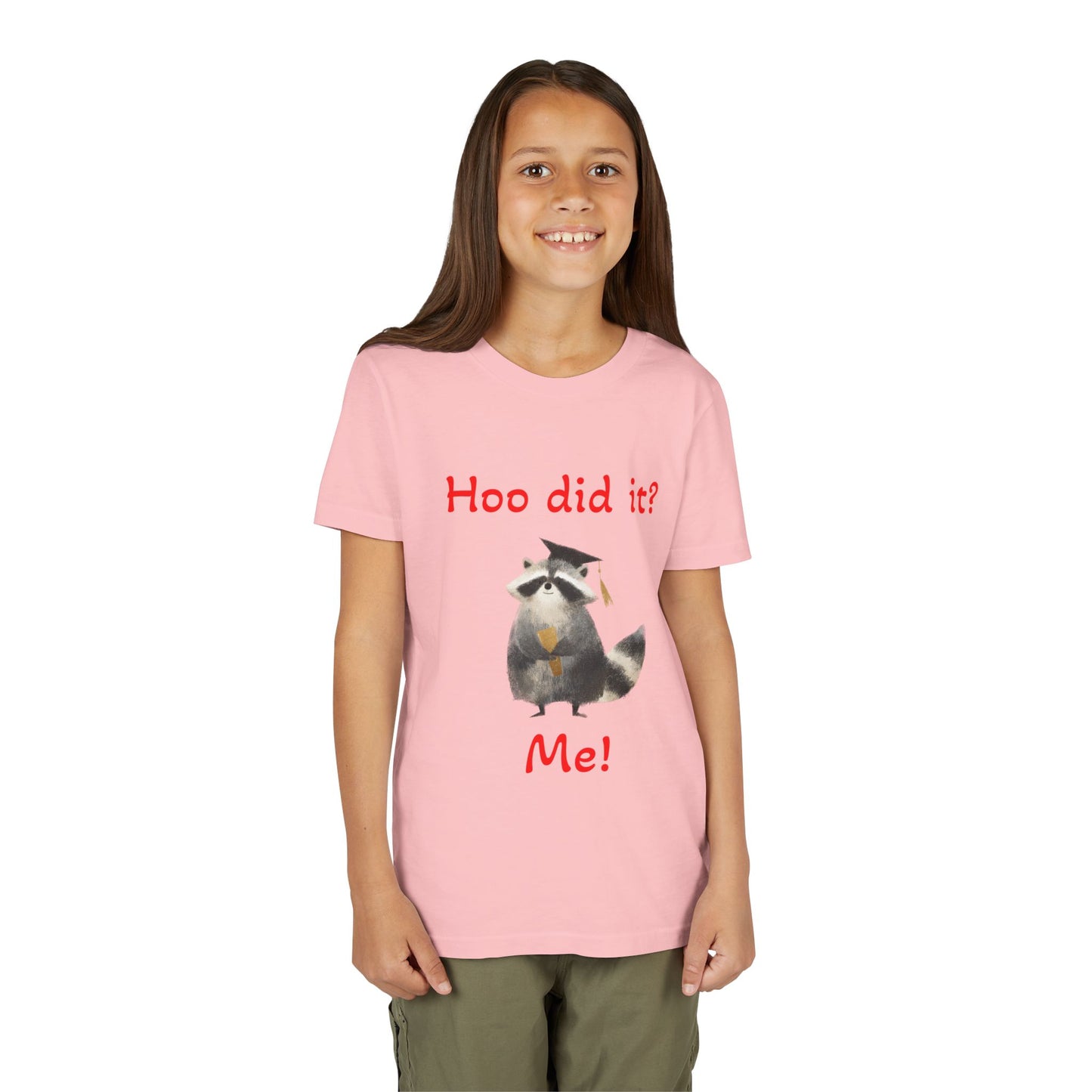 Youth Tee – Cute Raccoon “Hoo did it? Me!” Kids Shirt