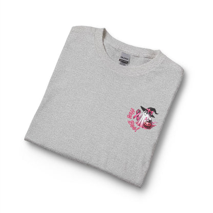 Breast Cancer Awareness Long Sleeve Tee — "In October We Wear Pink" Cow Design