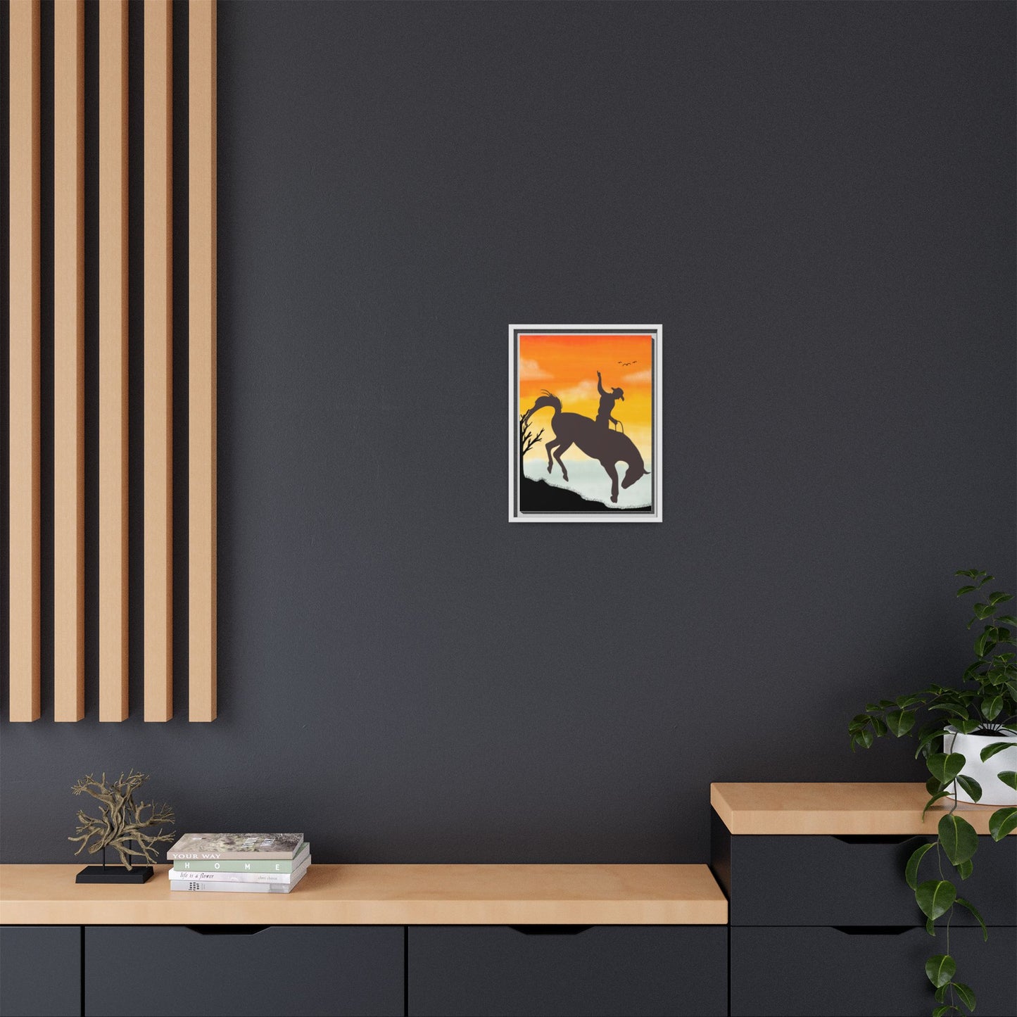 Framed Cowboy Sunset Canvas Art Equestrian Decor Farmhouse Wall Art Rustic Home Decoration Gift for Horse Lovers Rodeo Decor Housewarming Gift