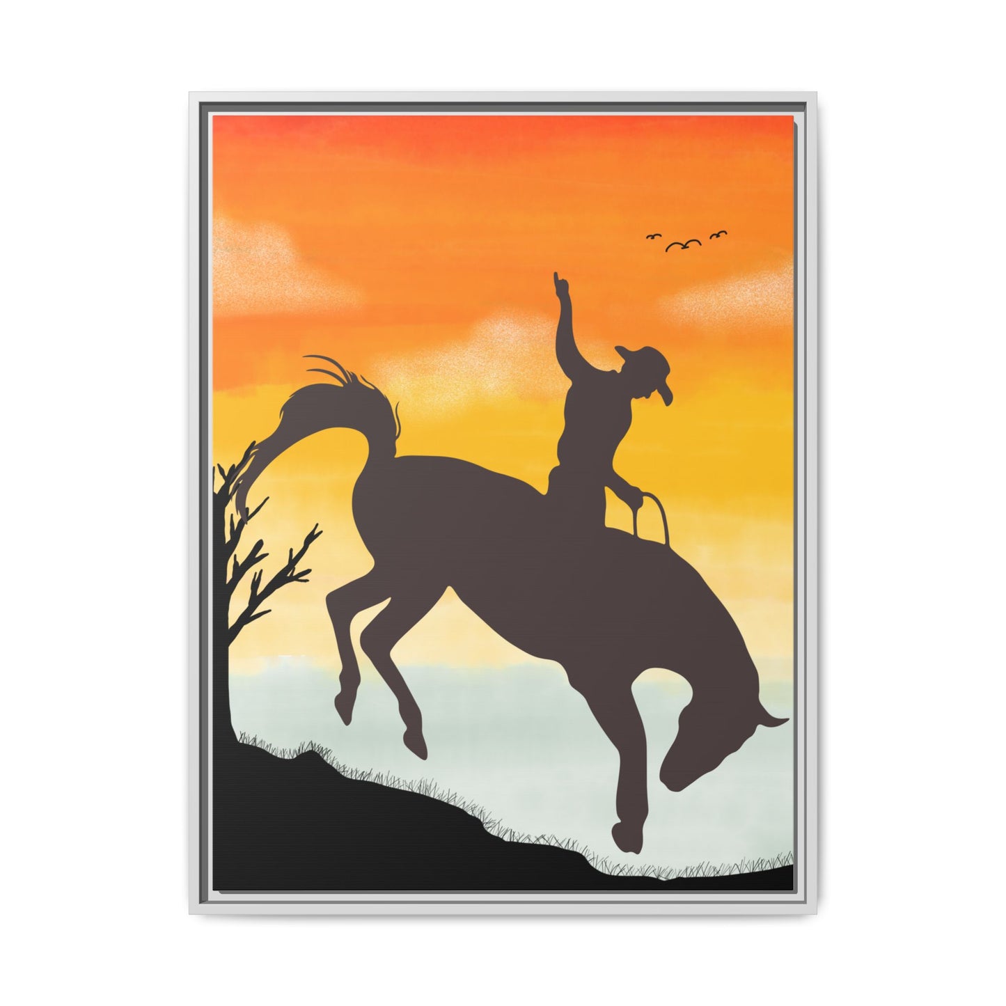 Framed Cowboy Sunset Canvas Art Equestrian Decor Farmhouse Wall Art Rustic Home Decoration Gift for Horse Lovers Rodeo Decor Housewarming Gift