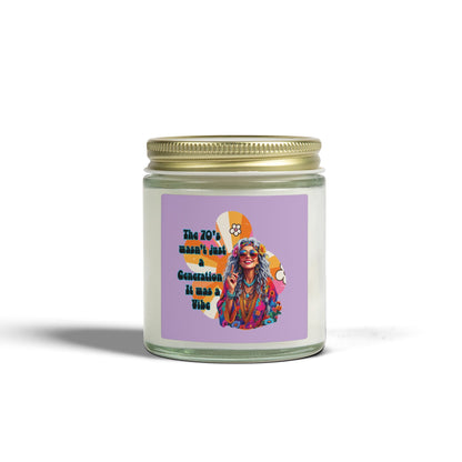 Scented Candle – Coconut Apricot Wax, 'The 70s Wasn't Just a Generation, It Was a Vibe' Retro Hippie Jar (4oz/9oz)