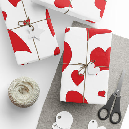 Valentine Heart Pattern Wrapping Paper Roll — Red Hearts Gift Wrap for Valentine's Day & Anniversaries