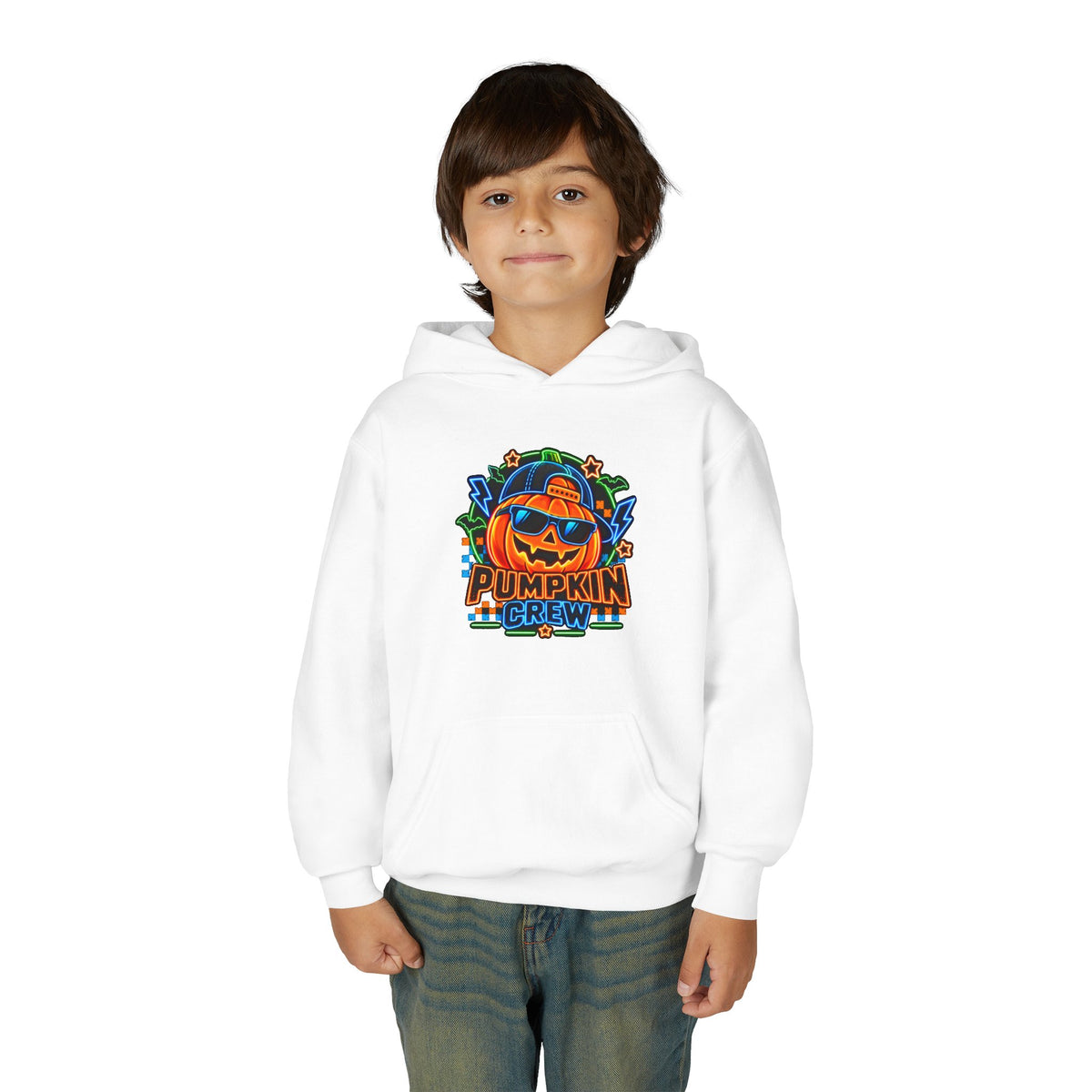 Youth Pumpkin Crew Hoodie — Cute Jack-O’-Lantern Halloween Sweatshirt
