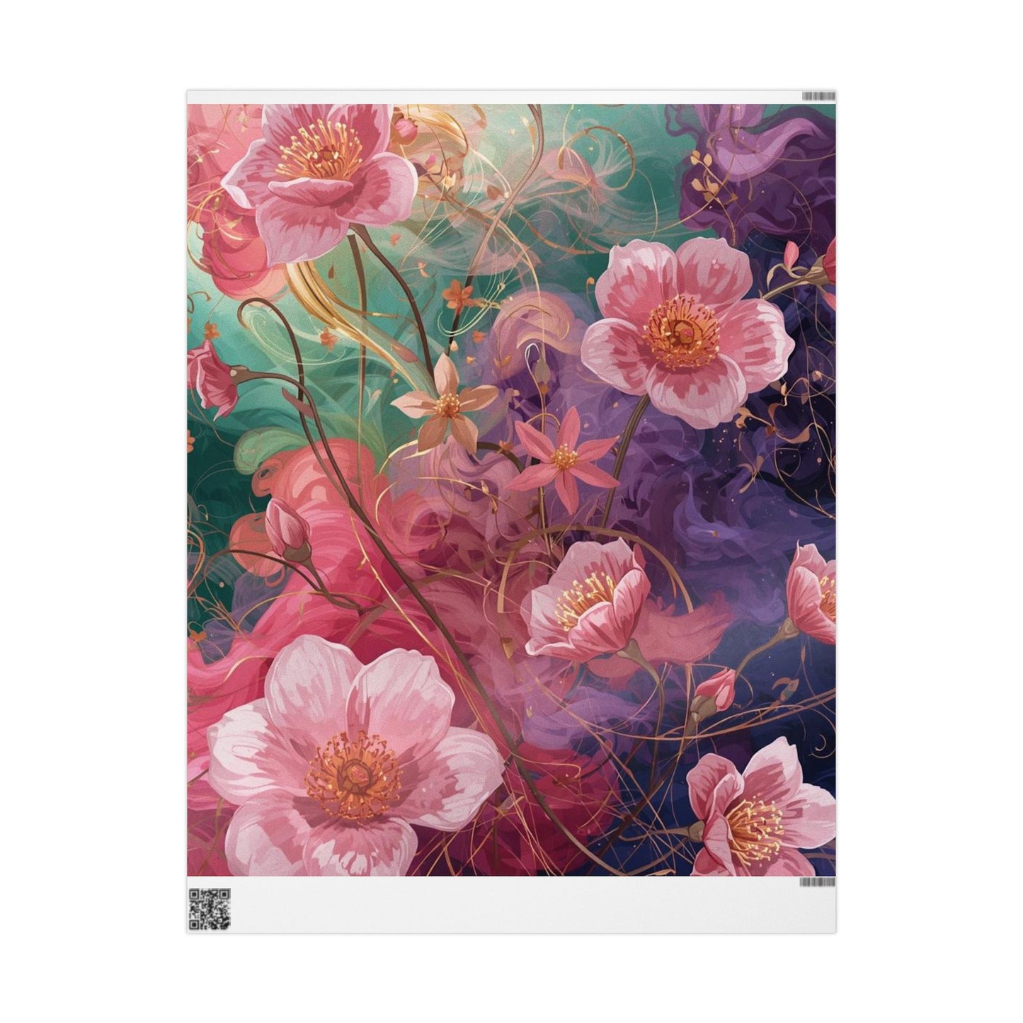 Floral Watercolor Wrapping Paper Roll — Pink Rose & Mint Gift Wrap