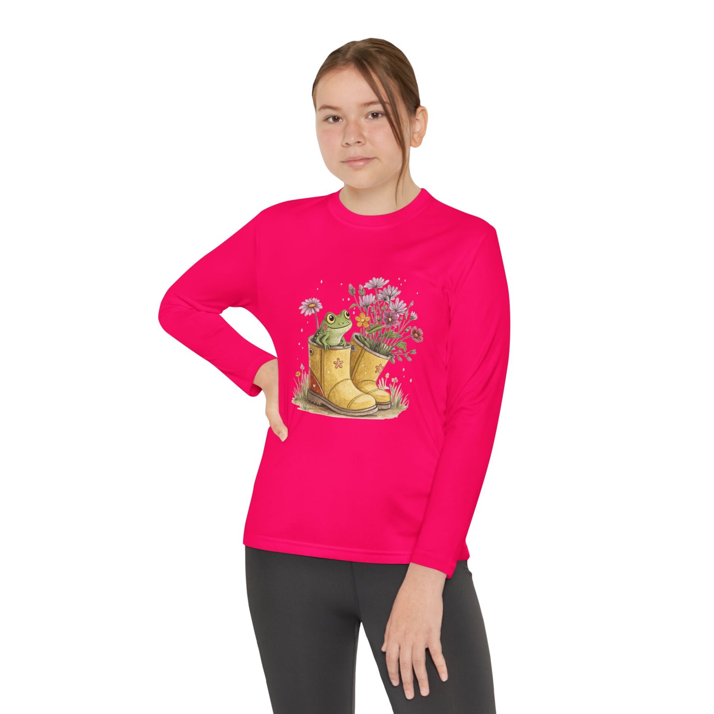 Youth Long Sleeve Tee — Froggy Garden Boots Illustration