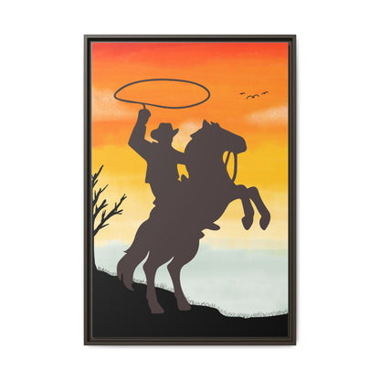 Framed Canvas Art Print Western Home Decor Rustic Wall Art Gift for Cowgirl or Cowboy Country Housewarming Rodeo Home Decor Cowboy Sunset