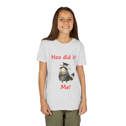 Youth Tee – Cute Raccoon “Hoo did it? Me!” Kids Shirt