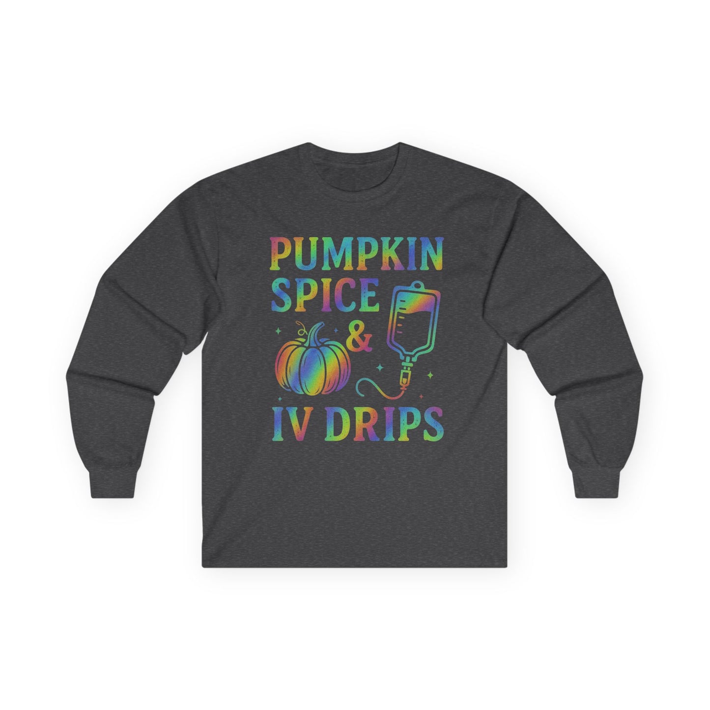 Pumpkin Spice IV Drips Long Sleeve Tee, Autumn Shirt, Fall Fashion, Halloween Apparel, Cozy Gift
