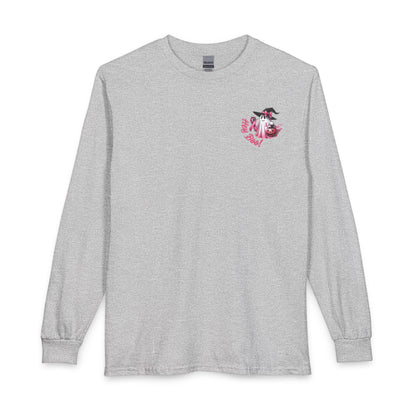 Breast Cancer Awareness Long Sleeve Tee — "In October We Wear Pink" Cow Design