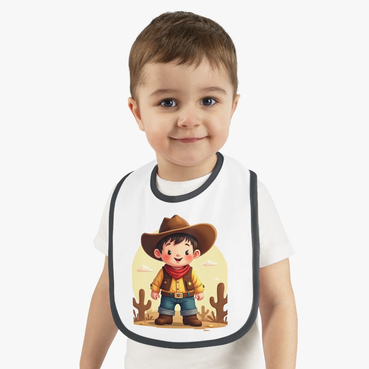 Cowboy Baby Bib with Contrast Trim, Cute Toddler Bib, Western-Themed Baby Gift, Infant Feeding Bib, Baby Shower Gift